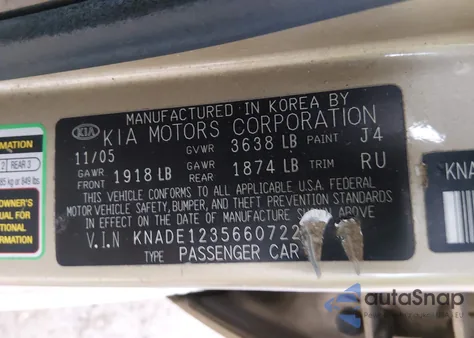 2006 Kia Rio Lx from USA, damaged, VIN KNADE123566072251